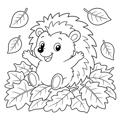Fröhlicher Igel zwischen Blättern — Ausmalbild