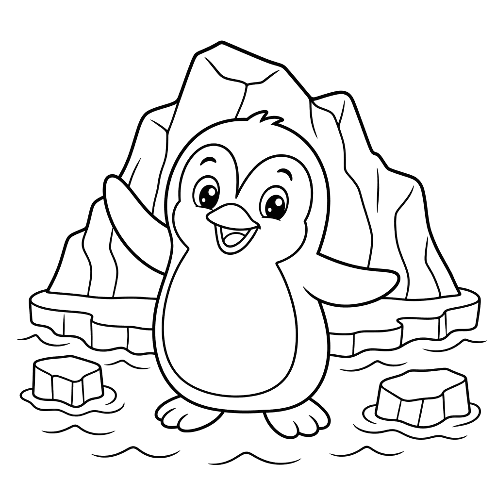 Fröhlicher Pinguin am Eisberg