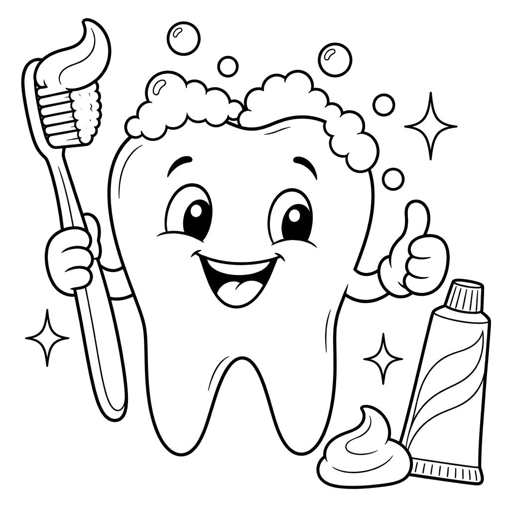 Happy Tooth Coloring Page