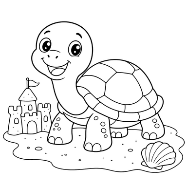 Tartaruga feliz na praia — desenho para colorir