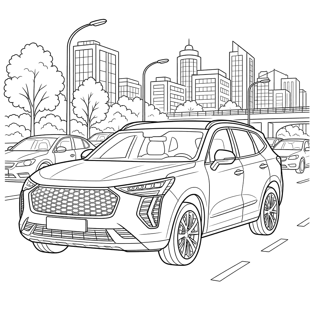 Ausmalbild: Haval Jolion im Stadtverkehr
