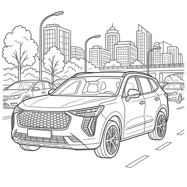 Ausmalbild: Haval Jolion im Stadtverkehr