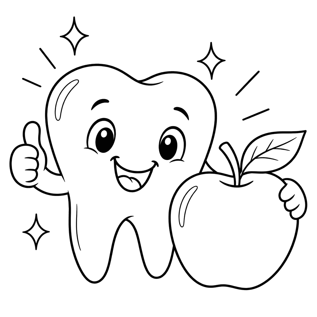 Healthy Tooth and Ripe Apple