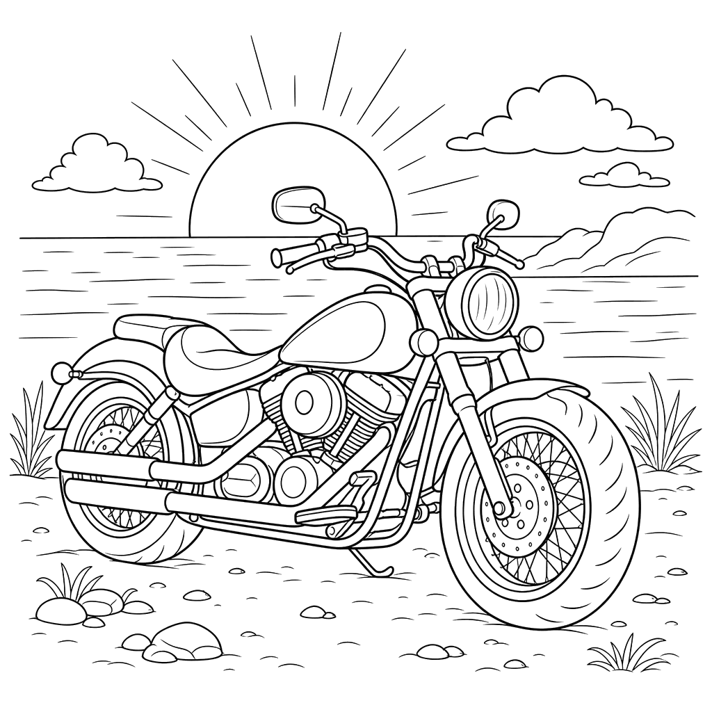 Desenho para Colorir de Cruzador Pesado ao Pôr do Sol
