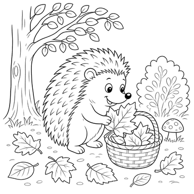 Igel sammelt Herbstblätter
