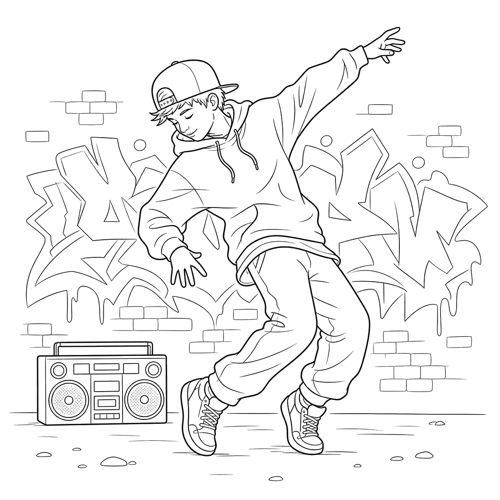 Hip-Hop-Tänzer Ausmalbild