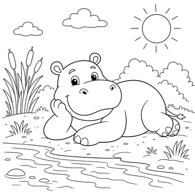 Hippopotame se prélassant au soleil au bord de l'eau