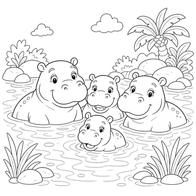 Famille d'hippopotames dans l'eau