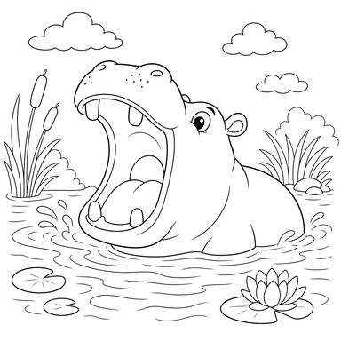 Hipopótamo abriendo la boca en el agua