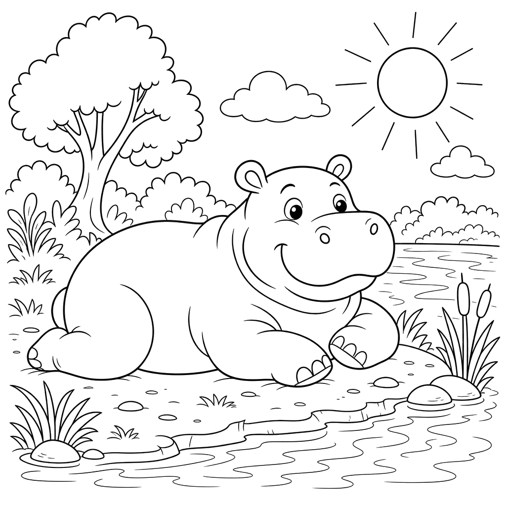 Hippopotame au soleil près de la rivière