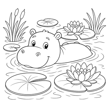 Hippopotame parmi les nénuphars