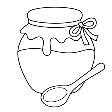Página para colorir: pote de mel com colher