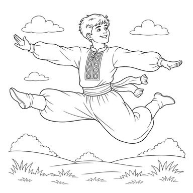 Coloriage Danseur de Hopak en plein saut