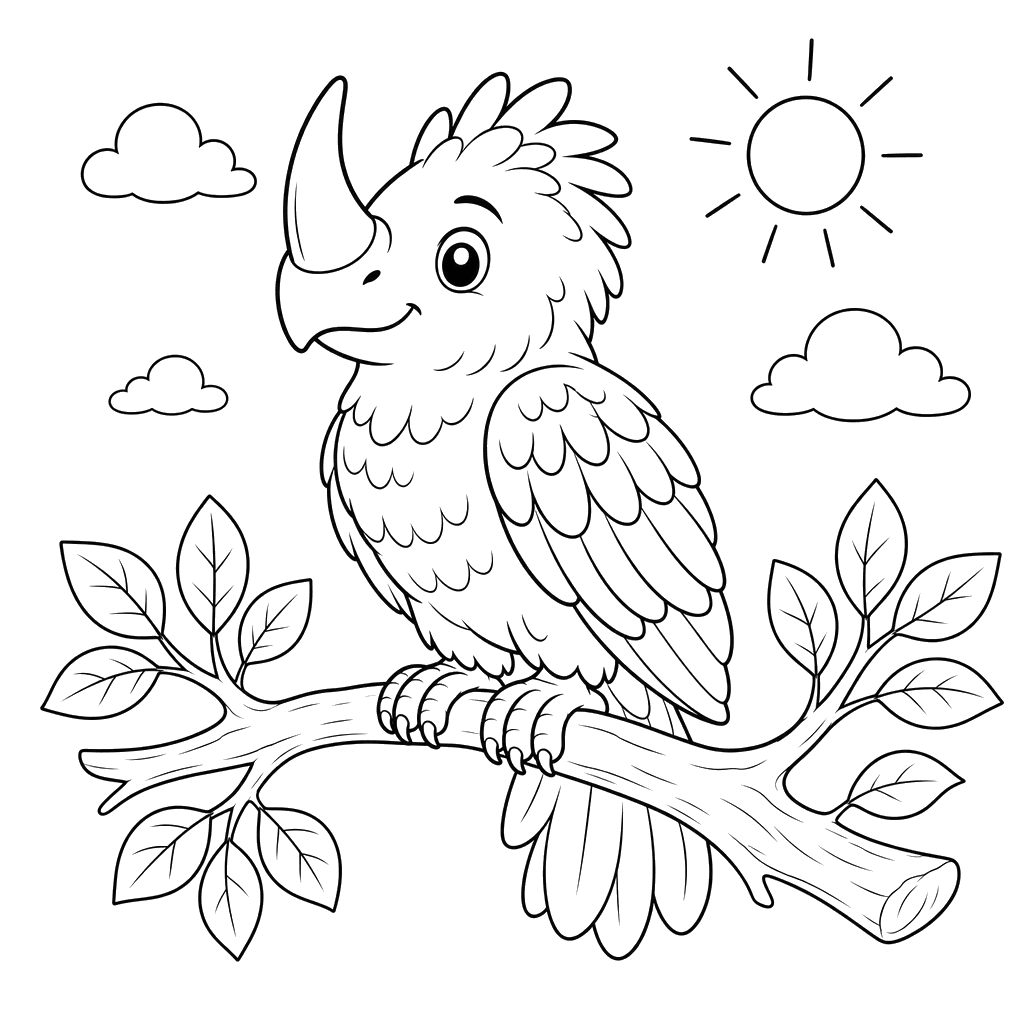 Dibujo para colorear de Cálao en una rama