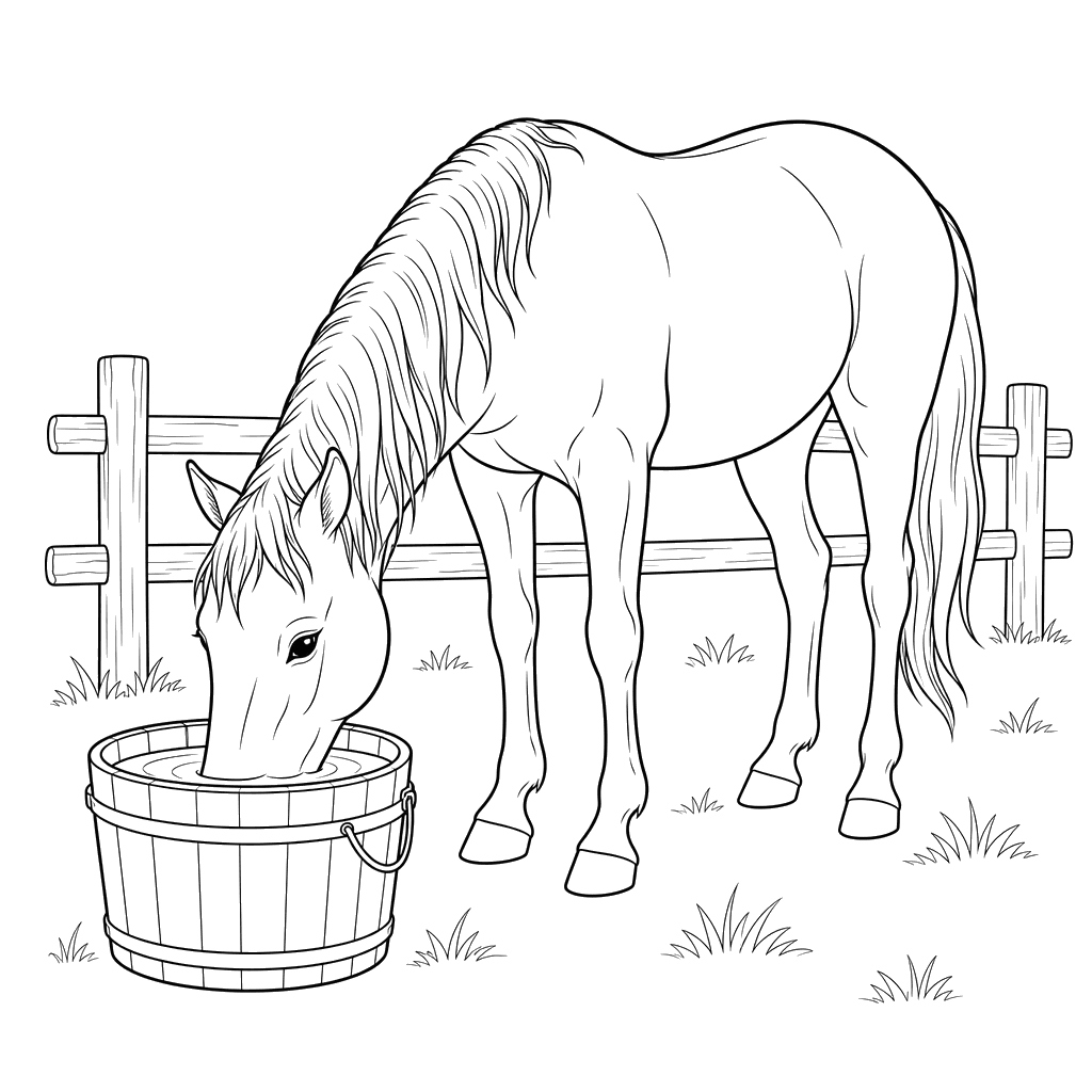 Desenho para colorir de Cavalo bebendo água
