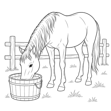 Pferd trinkt Wasser Ausmalbild