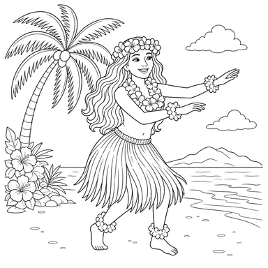 Hula-Tanz und Palmen Ausmalbild