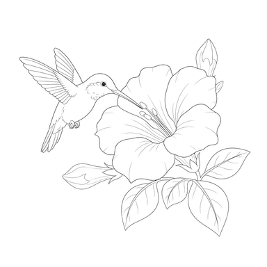 Dibujo para Colorear Colibrí en una Flor