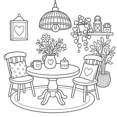 Hygge-Lampe über rundem Tisch – Ausmalbild