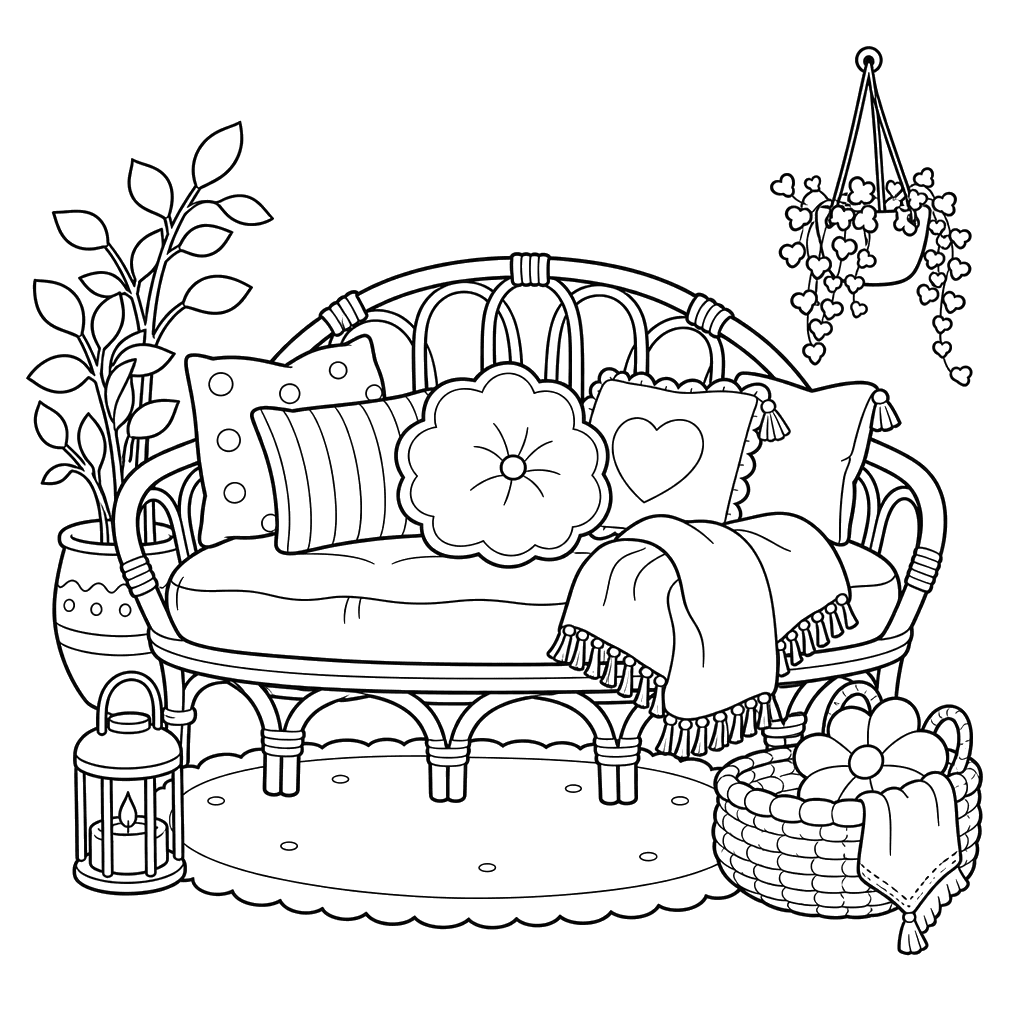 Canapé hygge avec coussins décoratifs