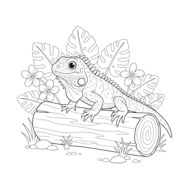 Leguan auf einem Baumstamm Ausmalbild