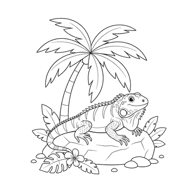 Coloriage Iguane sous un Palmier