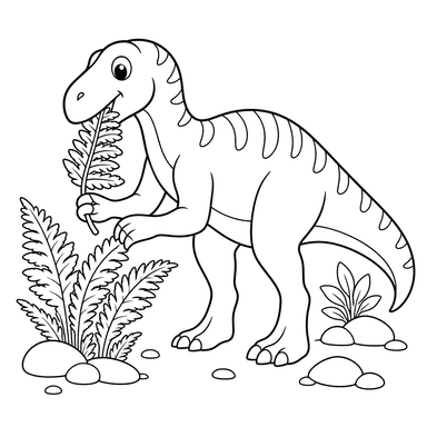 Iguanodon frisst Farn — Ausmalbild