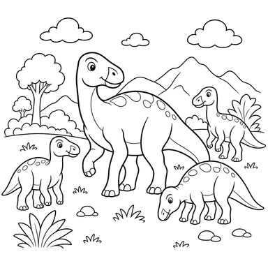 Dibujo para colorear: manada de iguanodontes