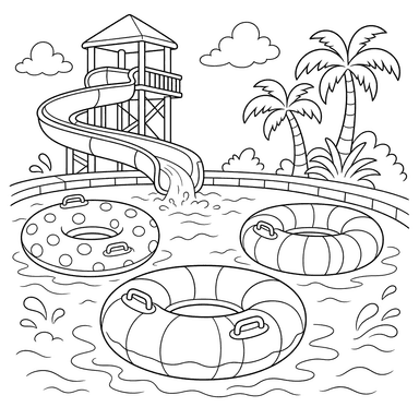 Desenho para colorir: boias infláveis na piscina de um parque aquático