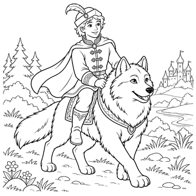 Desenho para colorir de Ivan Tsarevich e o Lobo Cinzento