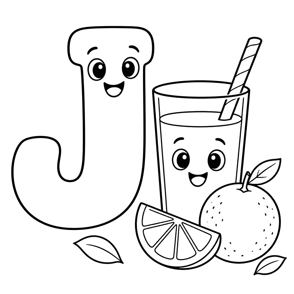 Letter J and Juice Glass Coloring Page