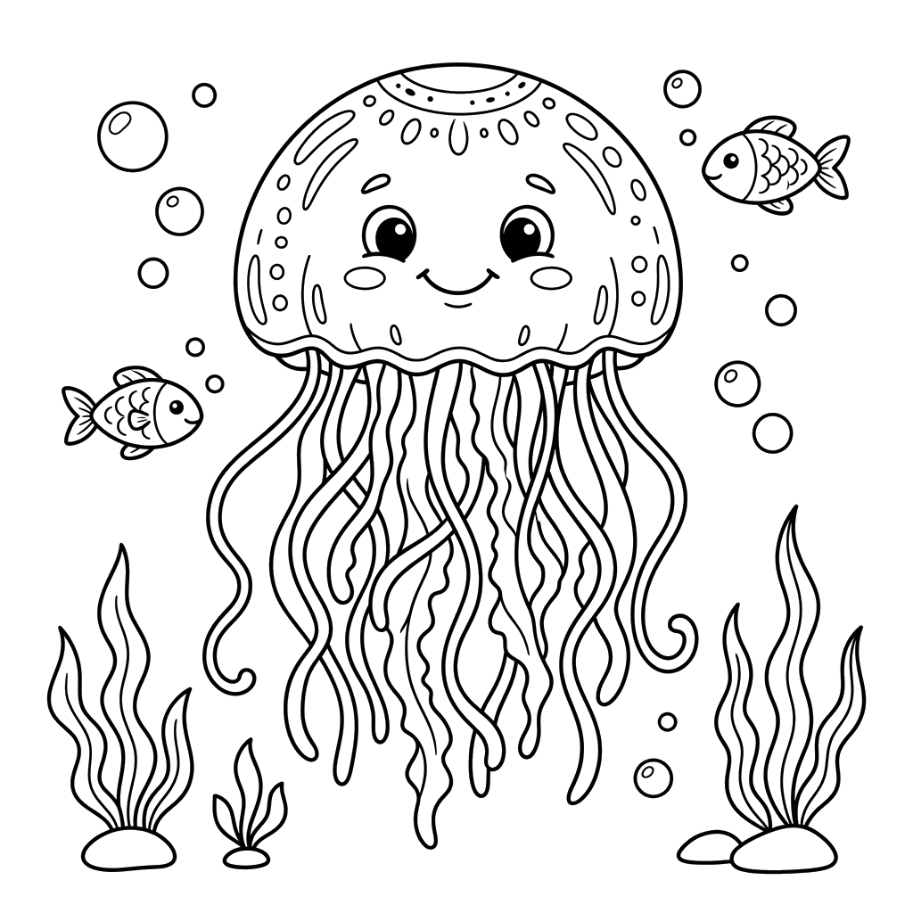Dibujo para Colorear Medusa en el Océano