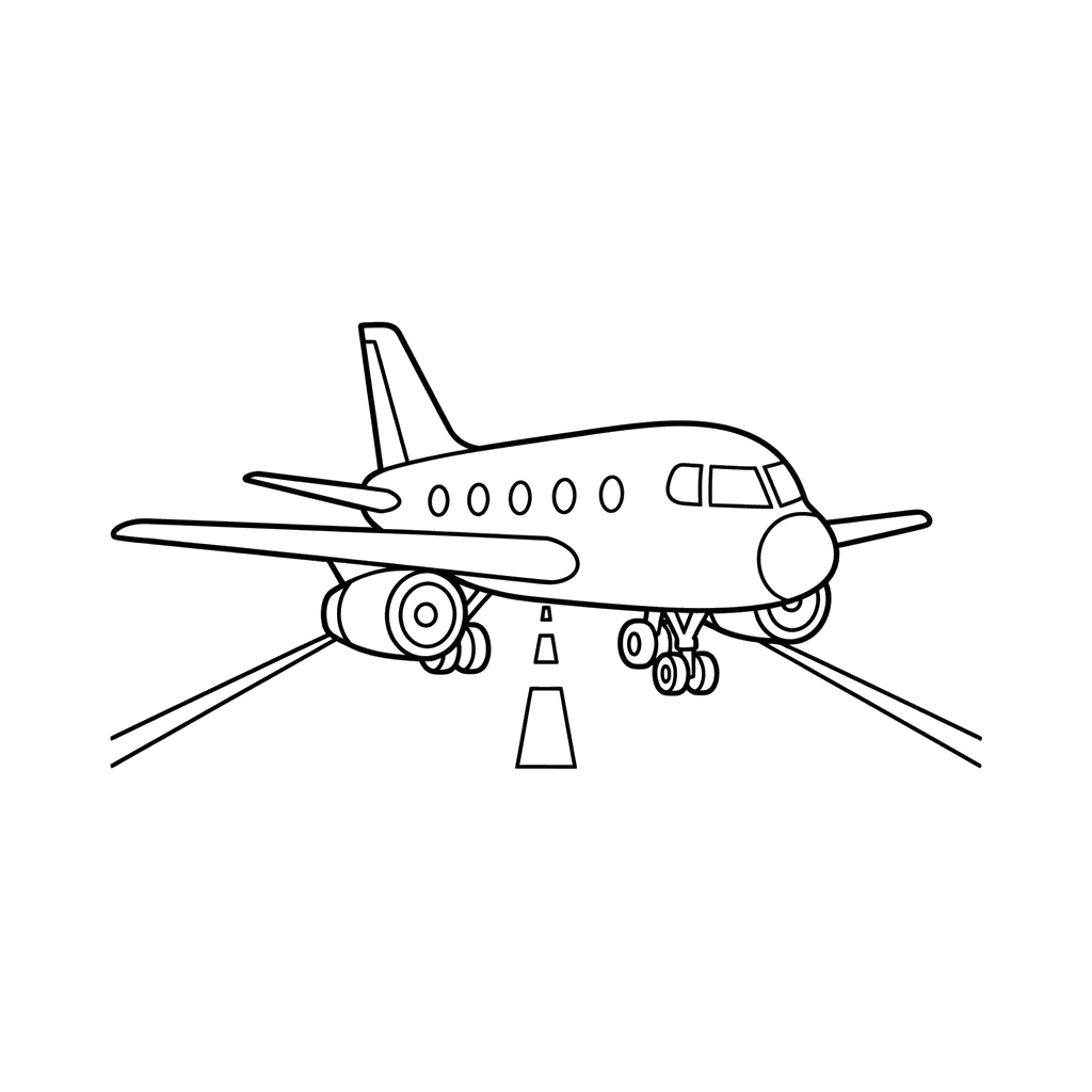 Düsenflugzeug auf Startbahn Ausmalbild