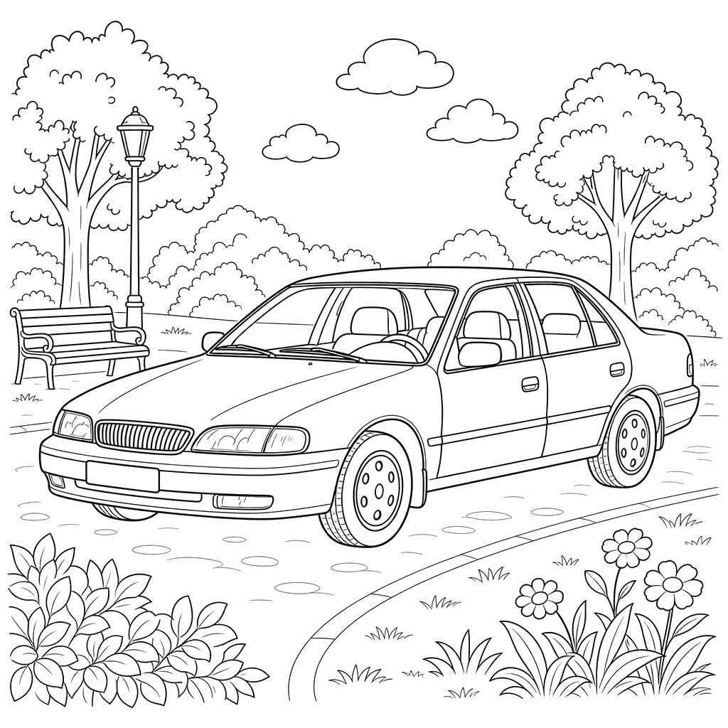 Desenho para Colorir de Sedan Kia Clarus no Parque