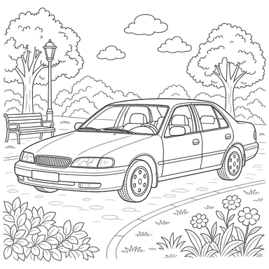 Kia Clarus Sedan in the Park Coloring Page