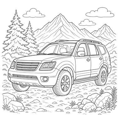 Dibujo para colorear de SUV Kia Mohave en la montaña