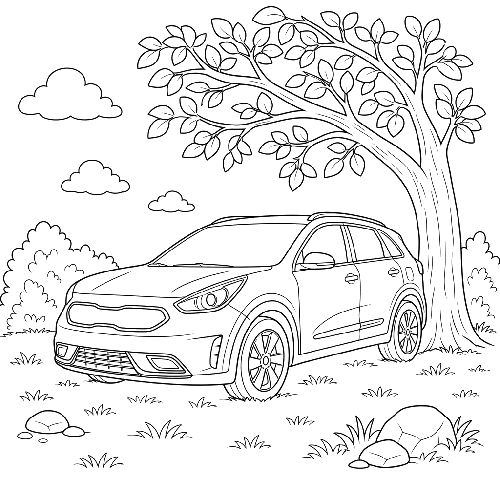 Carro híbrido Kia Niro sob uma árvore