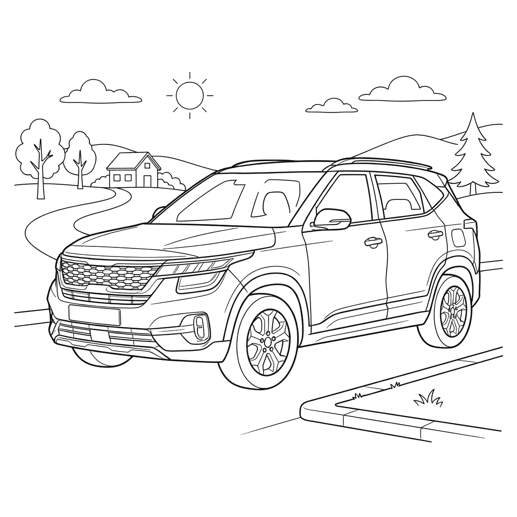 Kia Seltos SUV Coloring Page