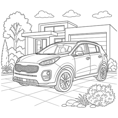 Kia Sportage in Front of Modern House