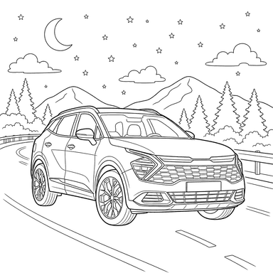 Kia Sportage em uma estrada à noite