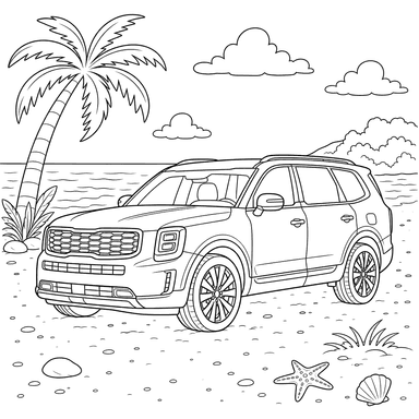 Kia Telluride SUV am Strand Ausmalbild