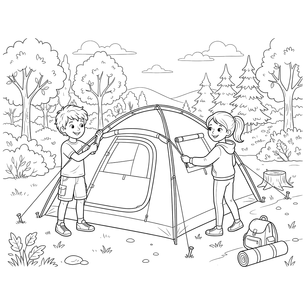 Kids Setting Up a Camping Tent