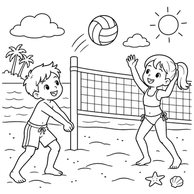 Kinder spielen Beachvolleyball