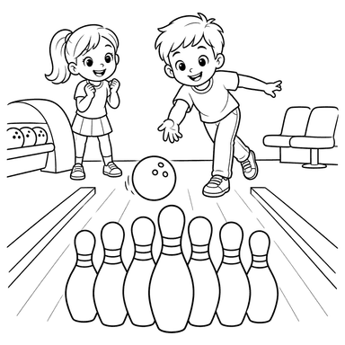 Kids Playing Bowling with Pins
