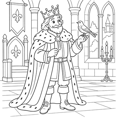 Desenho para colorir do Rei Bico de Tordo no castelo