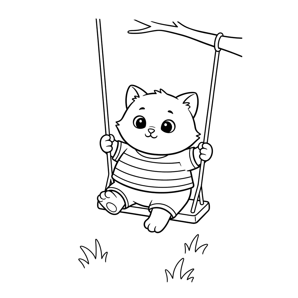 Gatinho no balanço para colorir