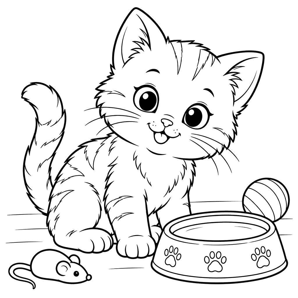 Desenho para colorir de gatinho com leite