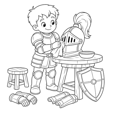 Chevalier nettoie armure — Coloriage