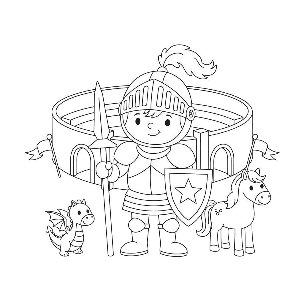 Knight at the Tournament Arena Coloring Page