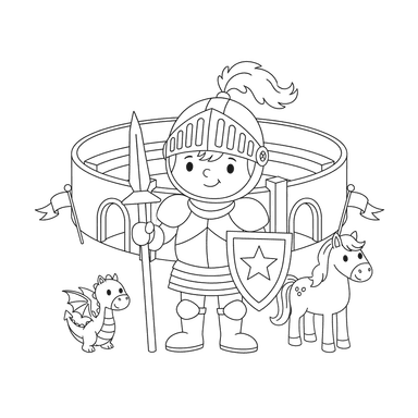 Coloriage Chevalier Devant l'Arène du Tournoi